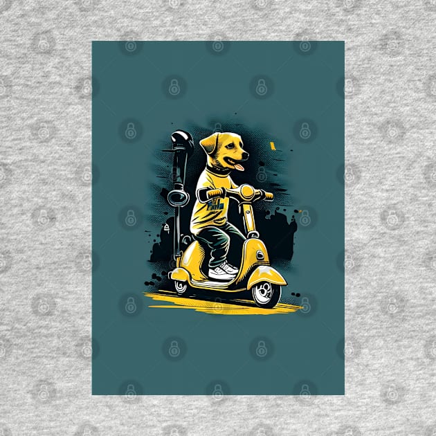 dog riding a scooter by artoriaa